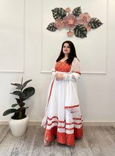White & Red brocade anarkali - kasumi.in